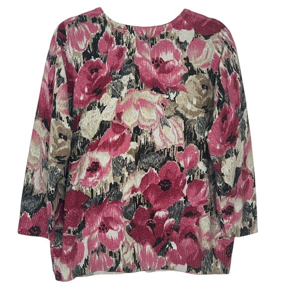 Alfred Dunner Women Floral Sequin Cardigan Sweater XL Multicolo Metallic Sparkle - Picture 3 of 11
